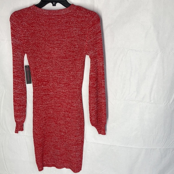 Relisted Red Ribbed metallic accent dress w lace up detail & stretch S M jrs - Picture 11 of 16